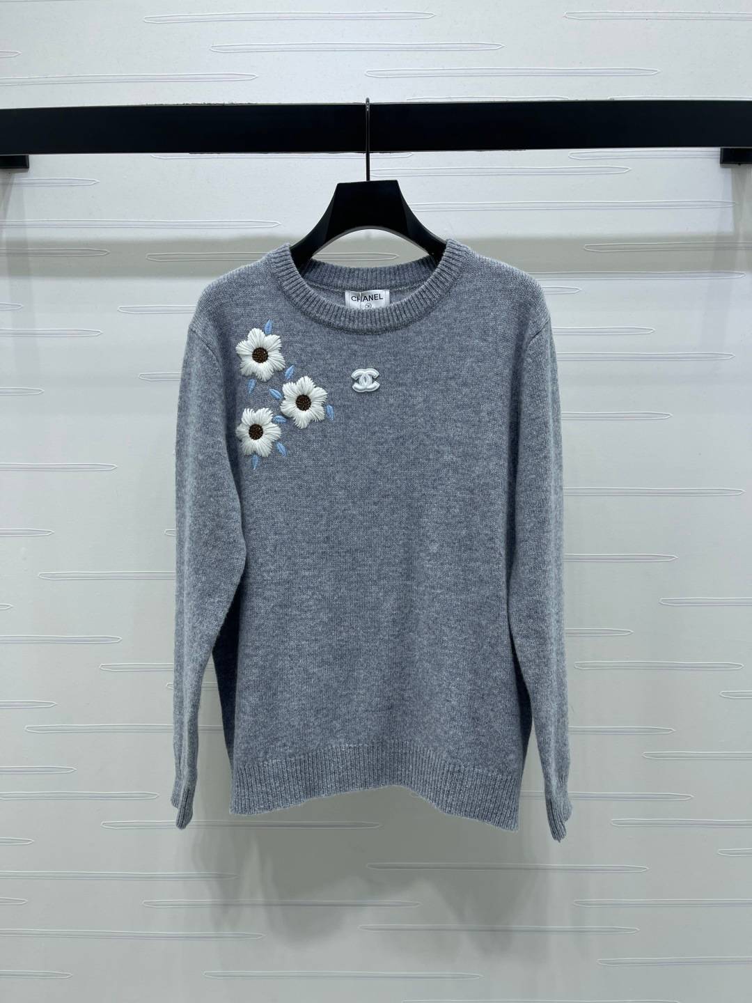 CHANEL シャネル ニットカーディガン 長袖 クルーネック グレー