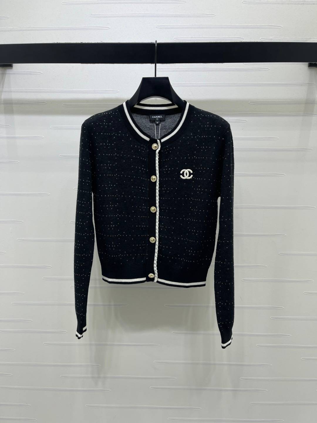 CHANEL シャネル ニットカーディガン 長袖 クルーネック ブラック