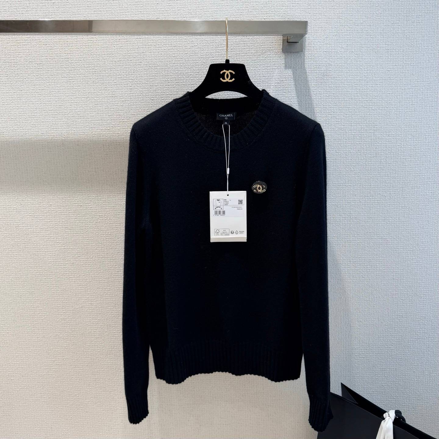 CHANEL シャネル ニットカーディガン 長袖 クルーネック ブラック