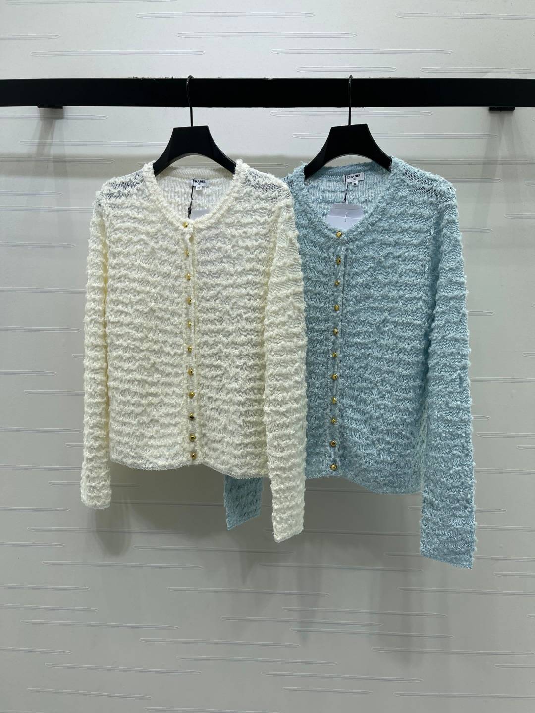 CHANEL シャネル ニットカーディガン 長袖 クルーネック ホワイト