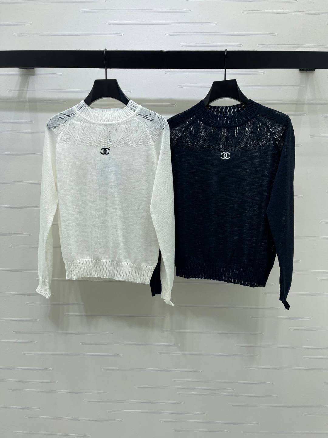 CHANEL シャネル クルーネック リブニット 長袖 ブラック ベージュ