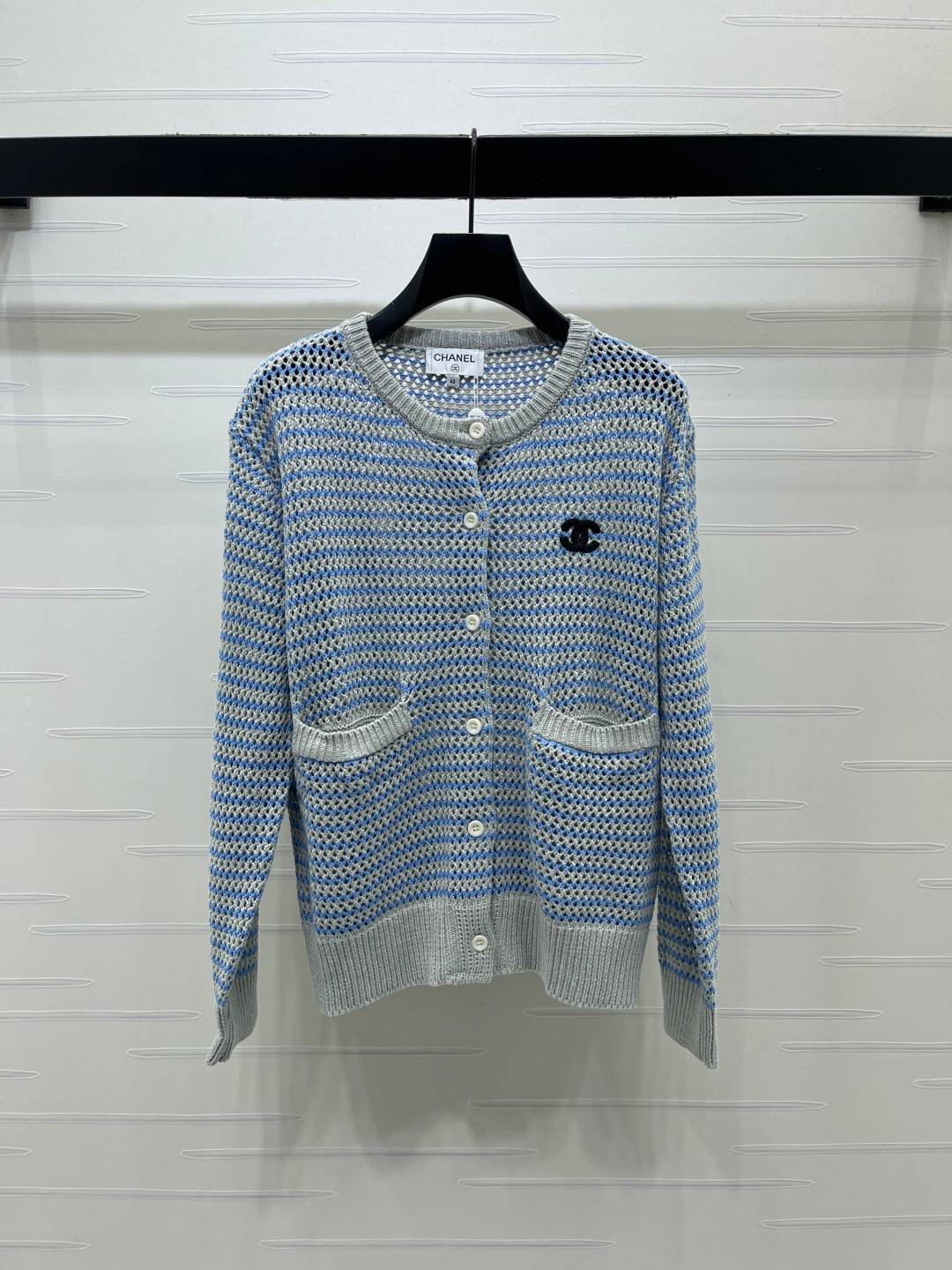 CHANEL シャネル ニットカーディガン 長袖 ショート丈 ブルー