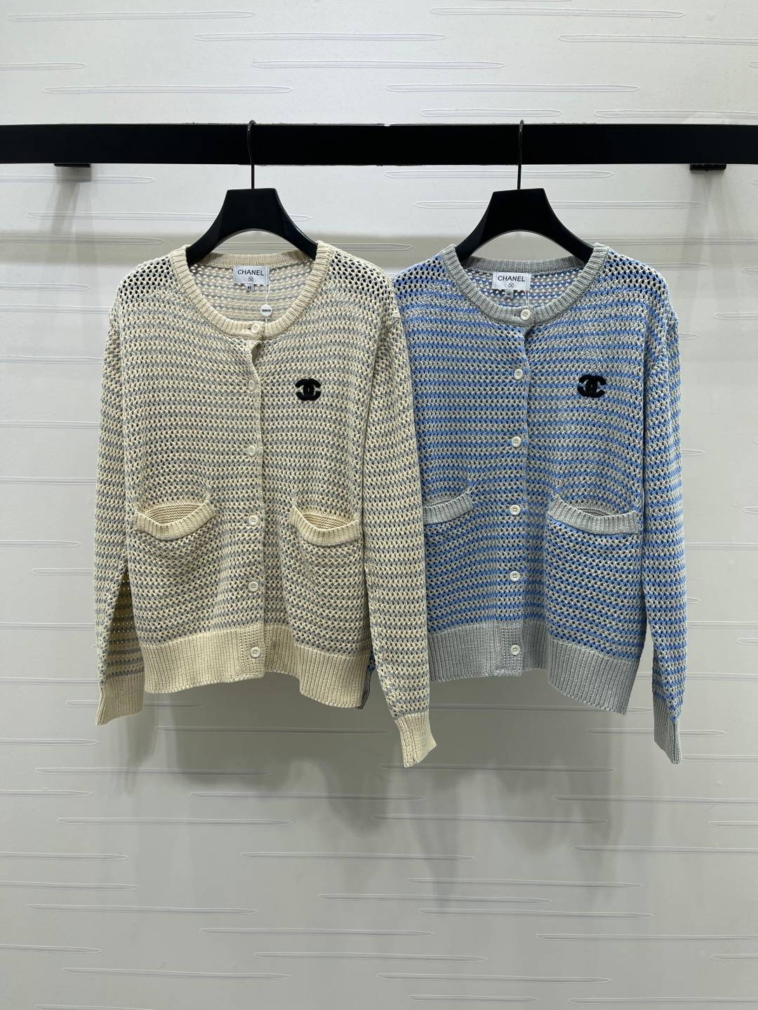 CHANEL シャネル ニットカーディガン 長袖 クルーネック ブラック ベージュ