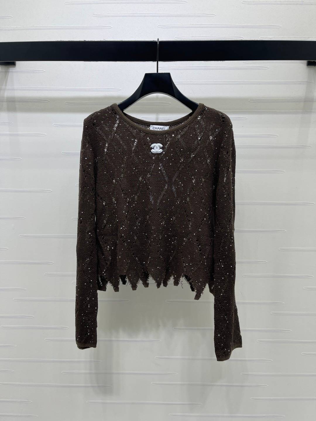 CHANEL シャネル ニットカーディガン 長袖 クルーネック ブラウン