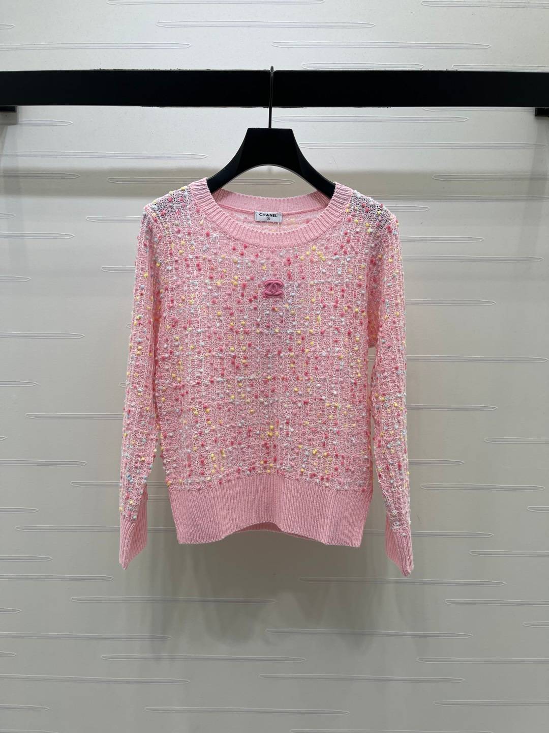 CHANEL シャネル ニットカーディガン 長袖 クルーネック ピンク