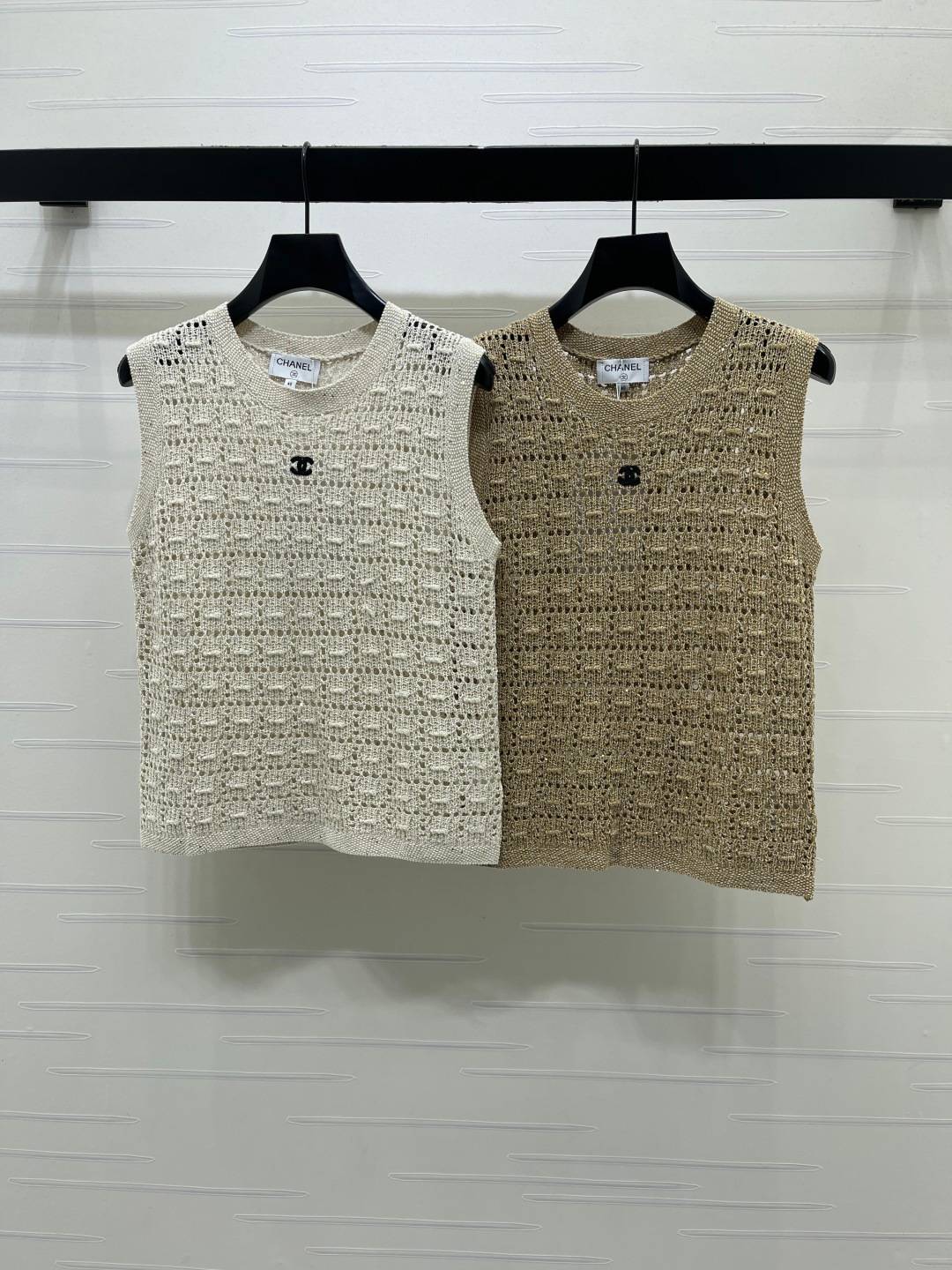CHANEL シャネル ニットカーディガン クルーネック ブラック ベージュ