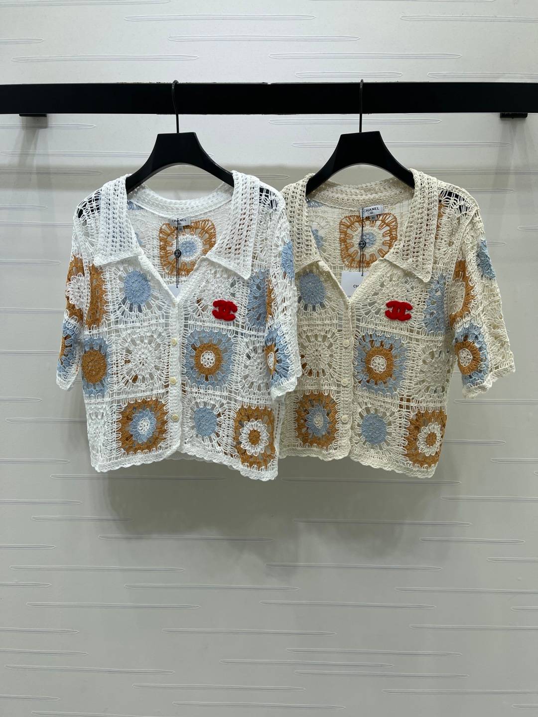 CHANEL シャネル ニットカーディガン 半袖 ハンドメイド ホワイト