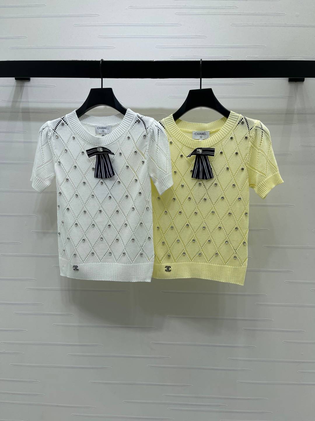 CHANEL シャネル ニット 半袖 クルーネック レディース ホワイト ベージュ
