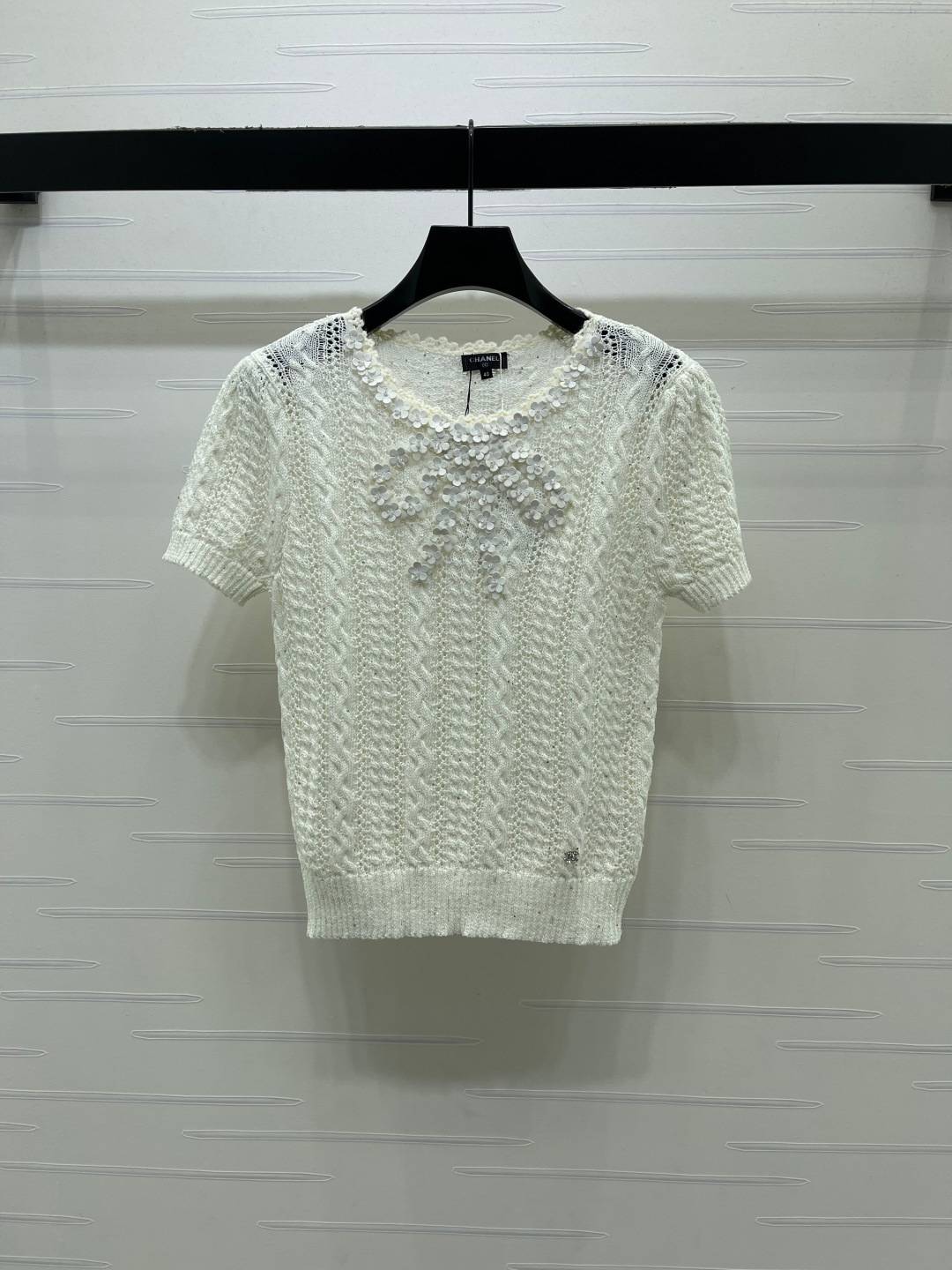 CHANEL シャネル ニットカーディガン 半袖 クルーネック 白