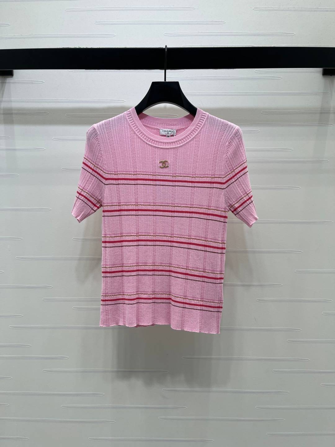 CHANEL シャネル リブニット 半袖 ピンク