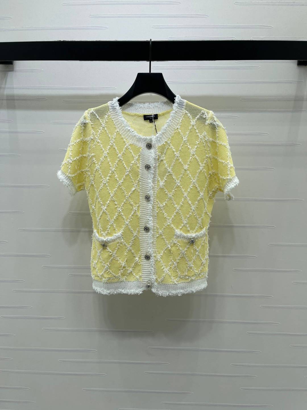 CHANEL シャネル ニットカーディガン 半袖 クルーネック イエロー