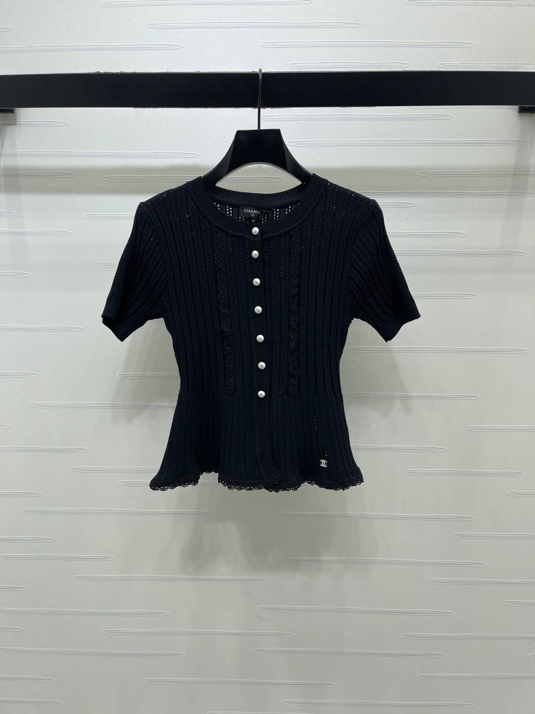 CHANEL シャネル ニットカーディガン リブニット 半袖 ブラック