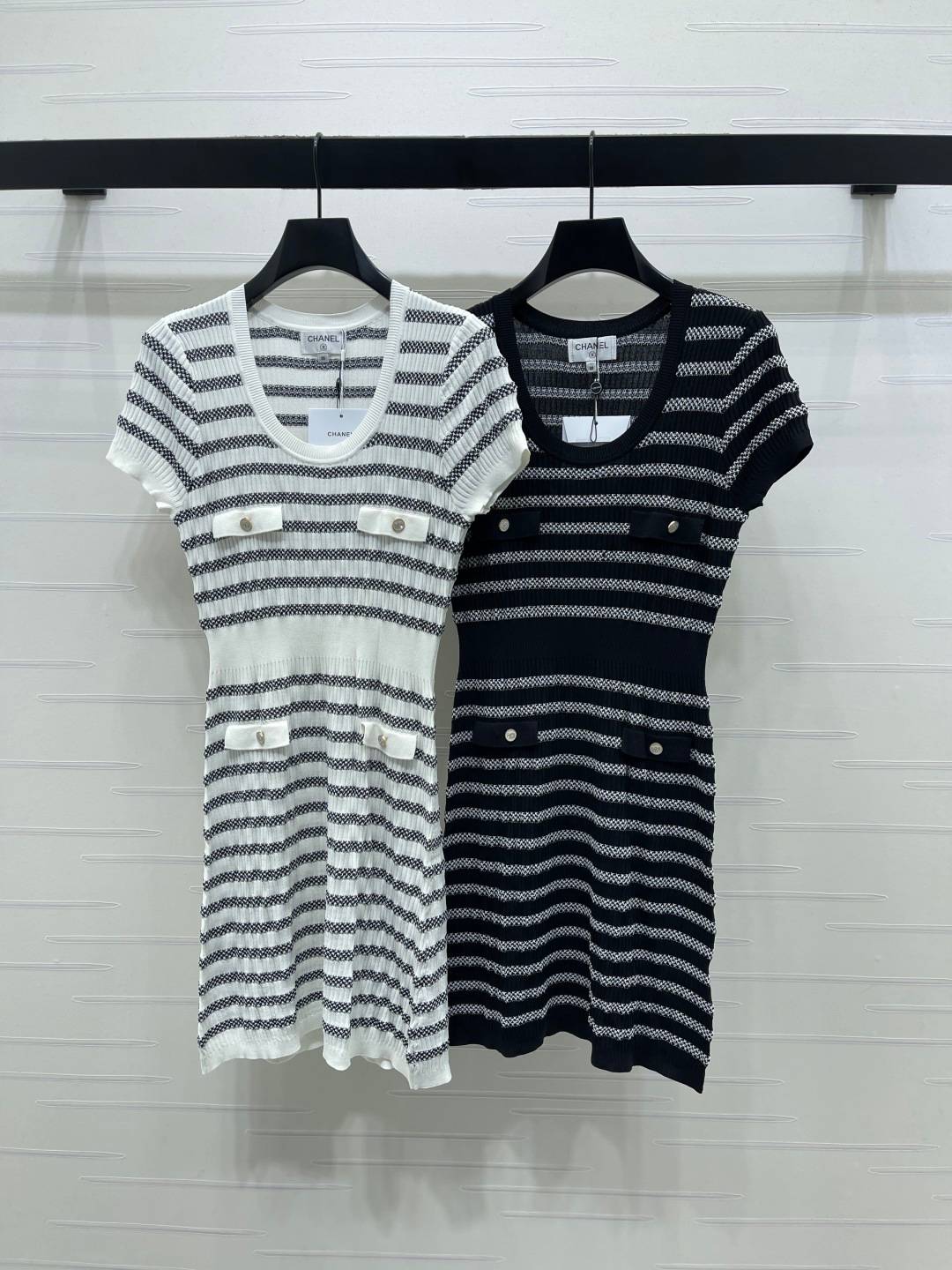CHANEL シャネル リブニット 半袖 ブラック ホワイト