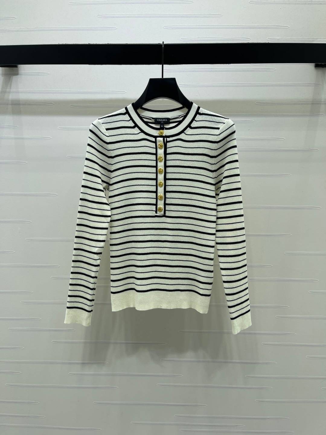 CHANEL シャネル リブニット 長袖 ボタン ブラック