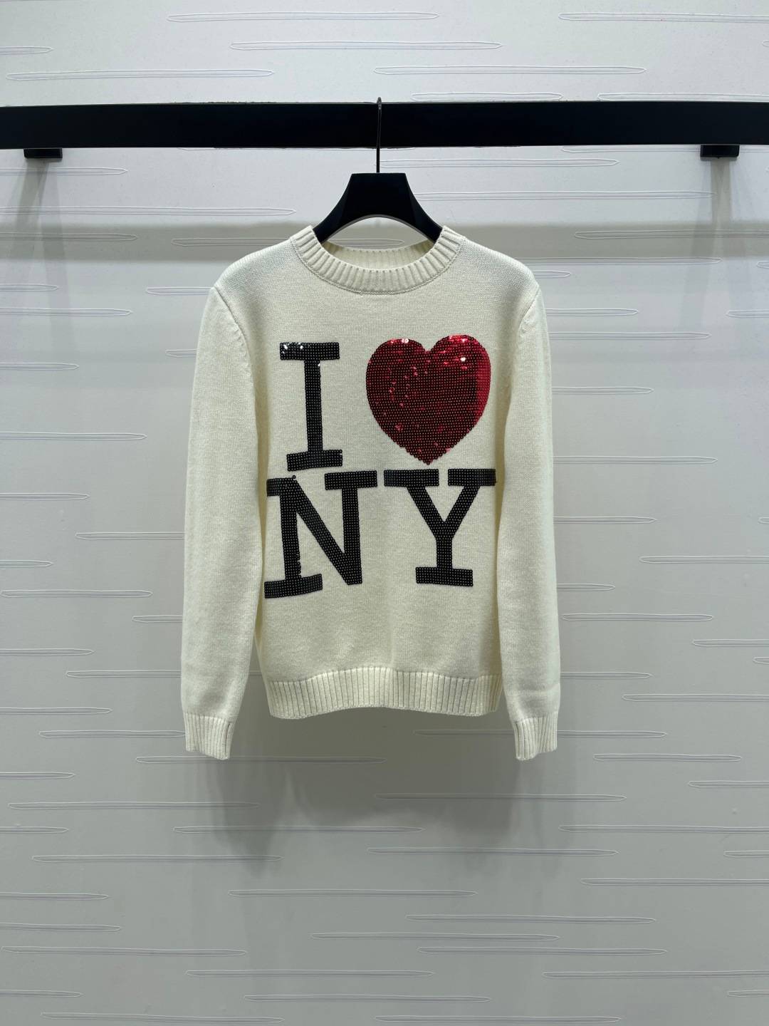 CHANEL シャネル ニット セーター クルーネック レディース 長袖 刺繍 クリーム