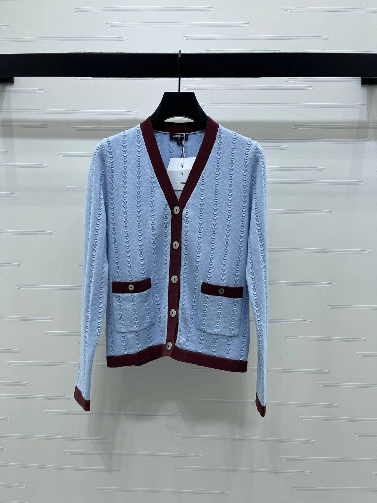 CHANEL シャネル ニットカーディガン Vネック 長袖 ブルー